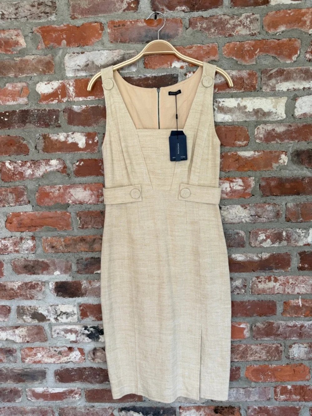 Magaschoni Collection Linen Silk Sheath Dress NWT Beige Size 4‎